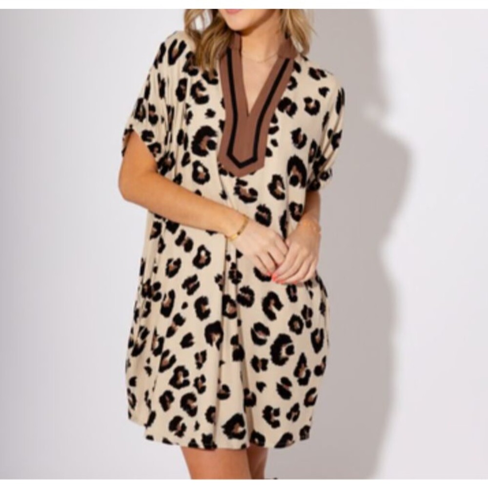 Entro Leopard Print Dress Medium Dolman Sleeve Mob Wife Animal Print Safari